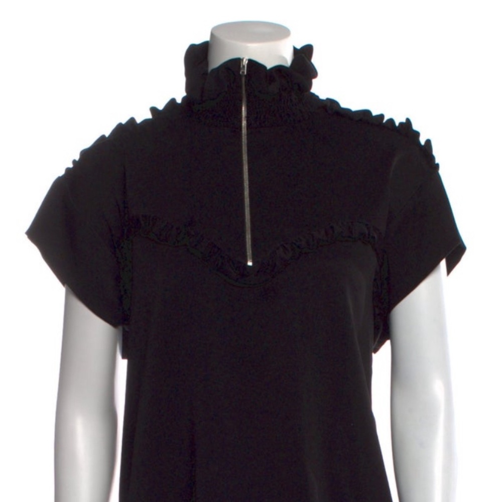 IRO Black Ruffled Zip Mock Top Blouse Sleeveless